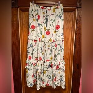 ELIE TAHARI SILK RUFFLE MIDI LONG LENGTH $425 New Large L White Floral